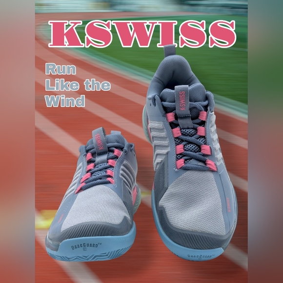 ULTRASHOT 3 HB K-Swiss Gray Coral Pink & Blue Athletic Shoes — W Size 9 - Picture 1 of 12